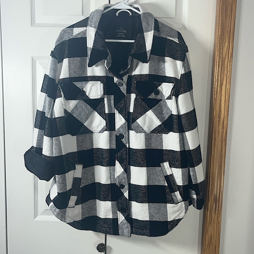 Empyre Black & White Buffalo Plaid Flannel Jacket - Medium
